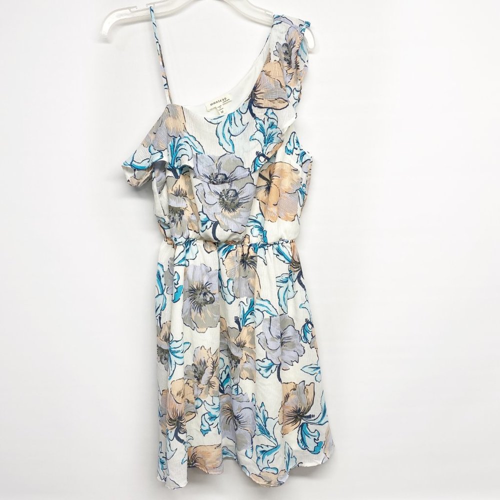Monteau Floral One Shoulder Ruffle Dress M